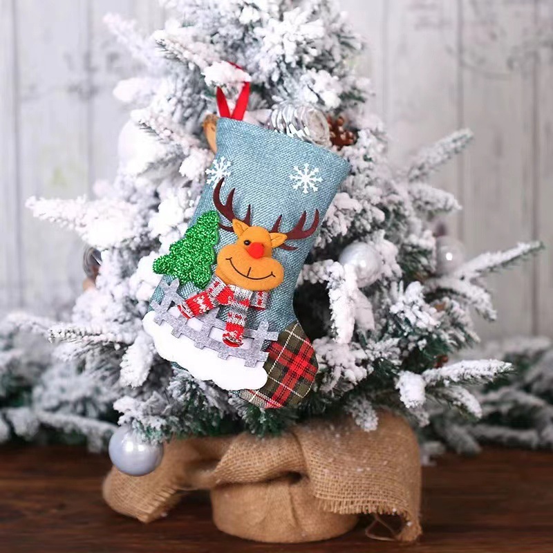 Linen Doll Decorate Gift Bag Christmas Socks