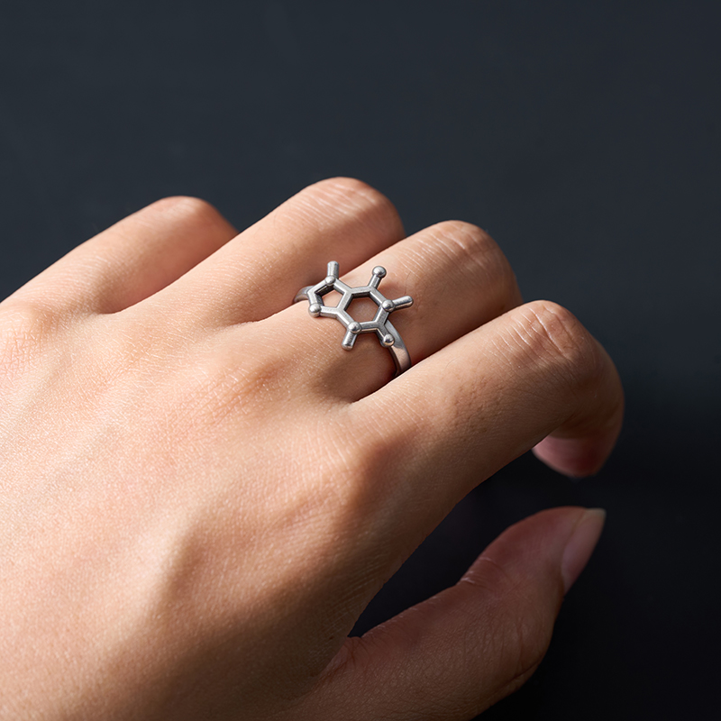 Benzene Geometry Geek Silver Band Ring