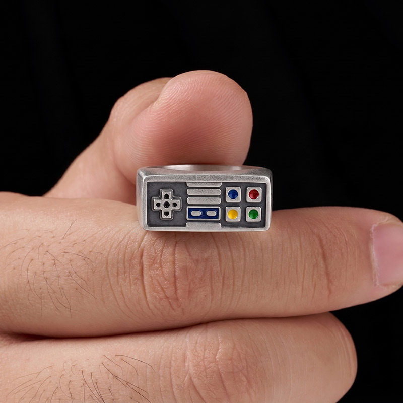 Classic 90s Gaming Geek Silver Band Ring