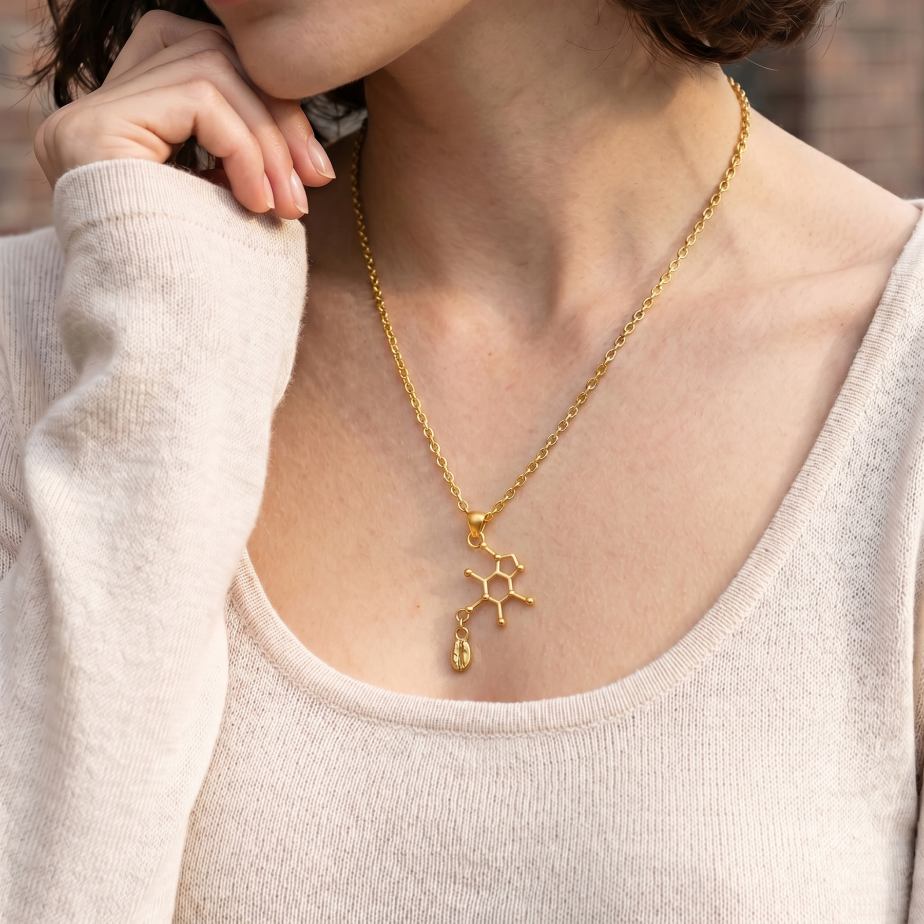 Code Fuel Caffeine Molecule Geek Sculptural Necklace