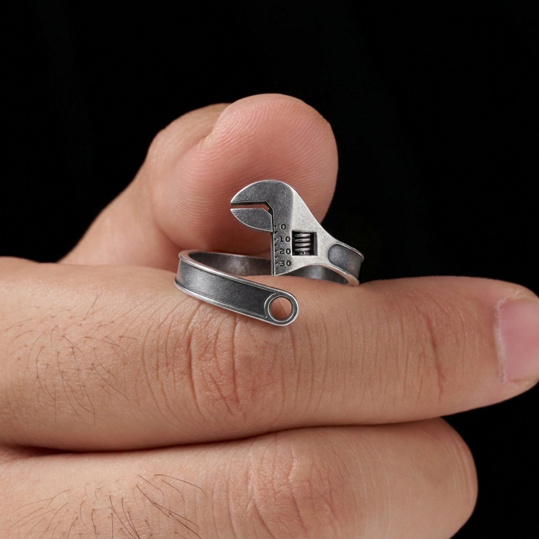 Industrial Spanner Band Geek Silver Band Ring