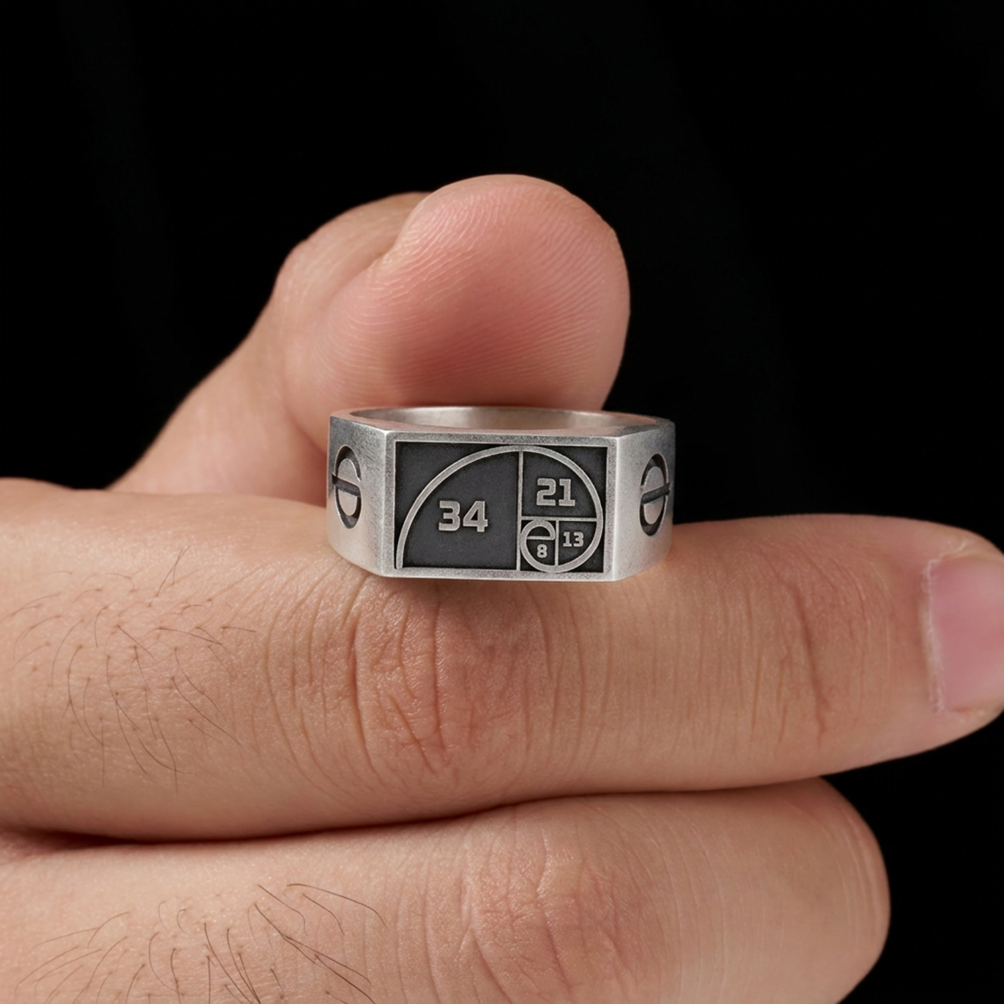Fibonacci Spiral Geek Silver Band Ring