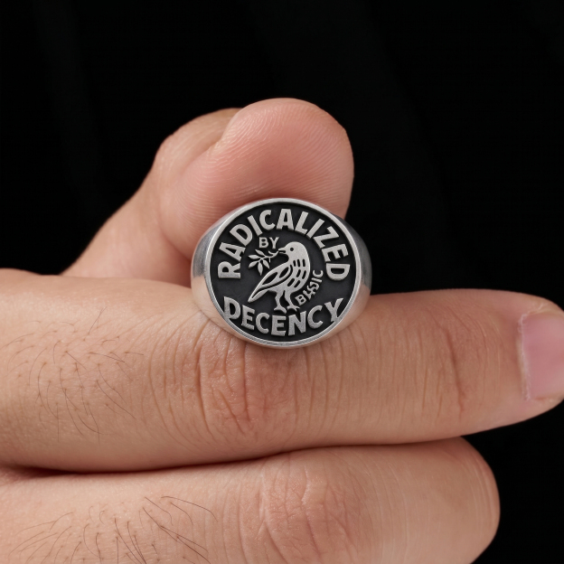 Radicalized by Basic Decency Geek Silver Band Ring