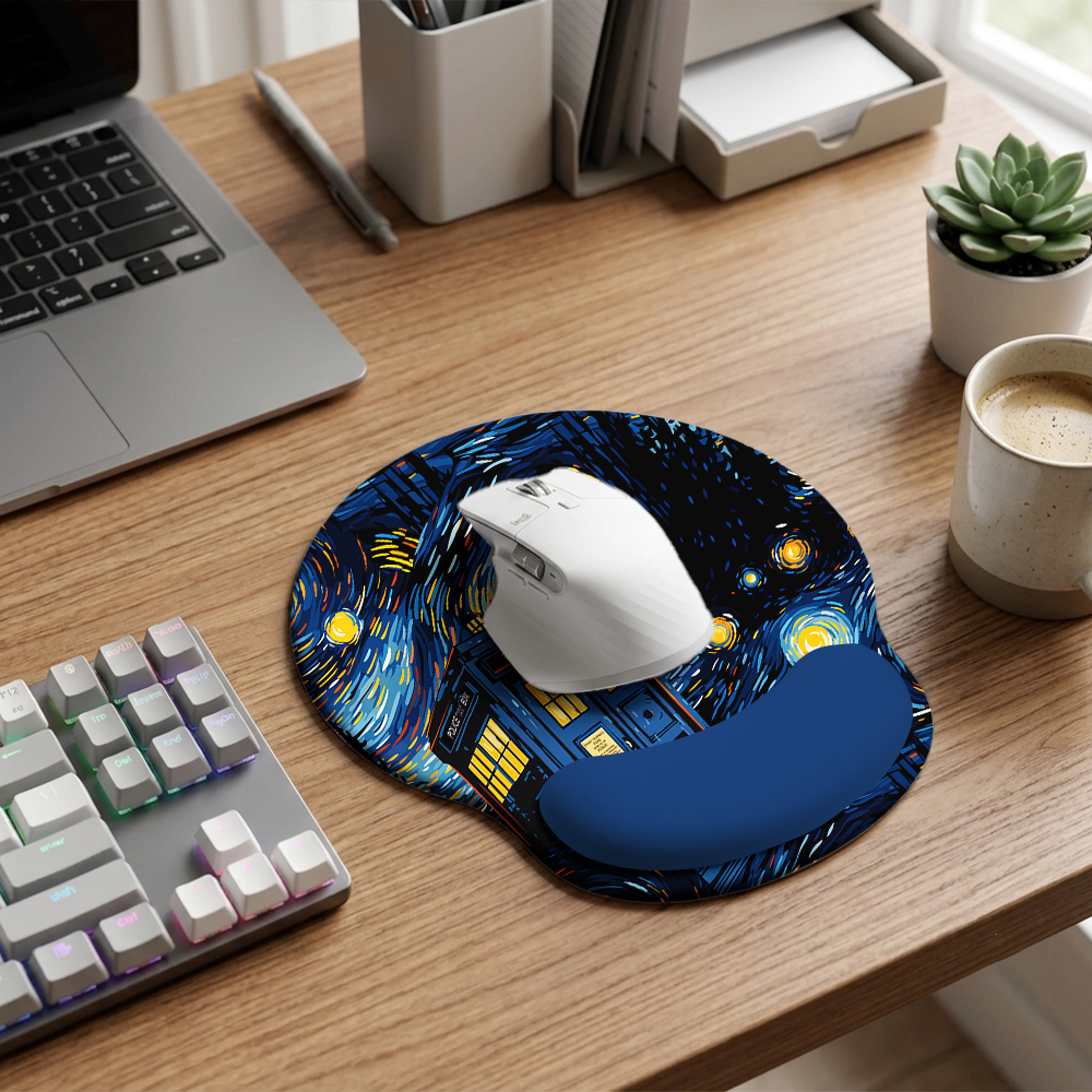 Starry Night Phone Booth Geek Ergonomic Mouse Pad