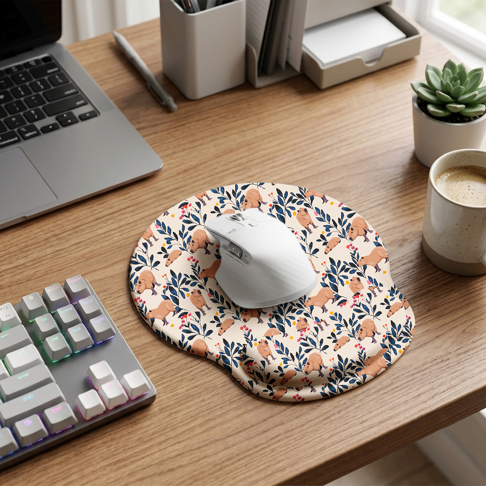 Capybara And Plants Geek Ergonomic Mouse Pad