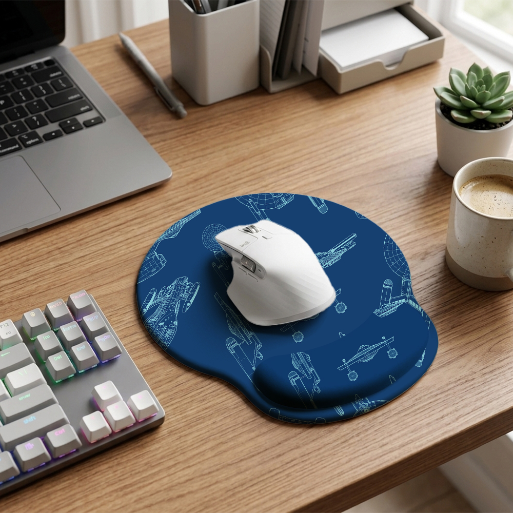 Spaceship Line Drawing Geek Ergonomic Mouse Pad