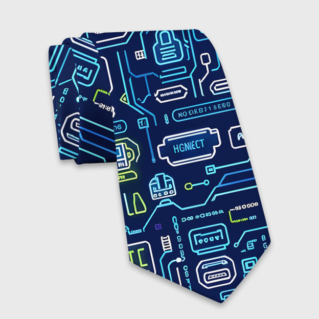 Blue Glowing Circuit-Path Electronics Geek Necktie