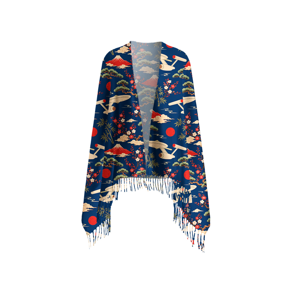 Sci-Fi Spaceship Ukiyo-e Style Geek Soft Fringed Scarf