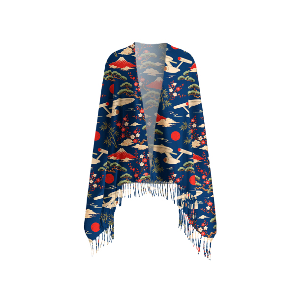 Sci-Fi Spaceship Ukiyo-e Style Geek Soft Fringed Scarf