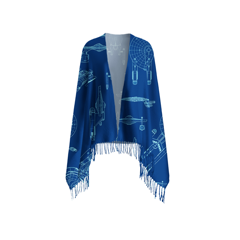 Spaceship Line Drawing Geek Soft Fringed Scarf