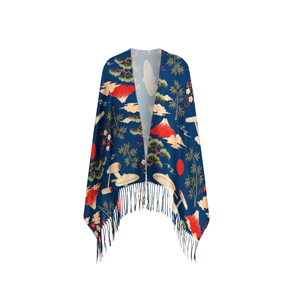 Sci-Fi Spaceship Ukiyo-e Style Geek Soft Fringed Scarf