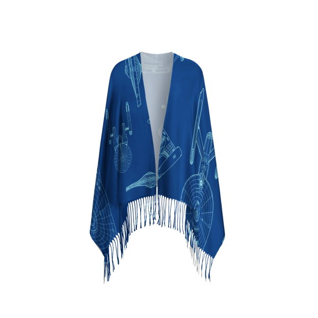 Spaceship Line Drawing Geek Soft Fringed Scarf