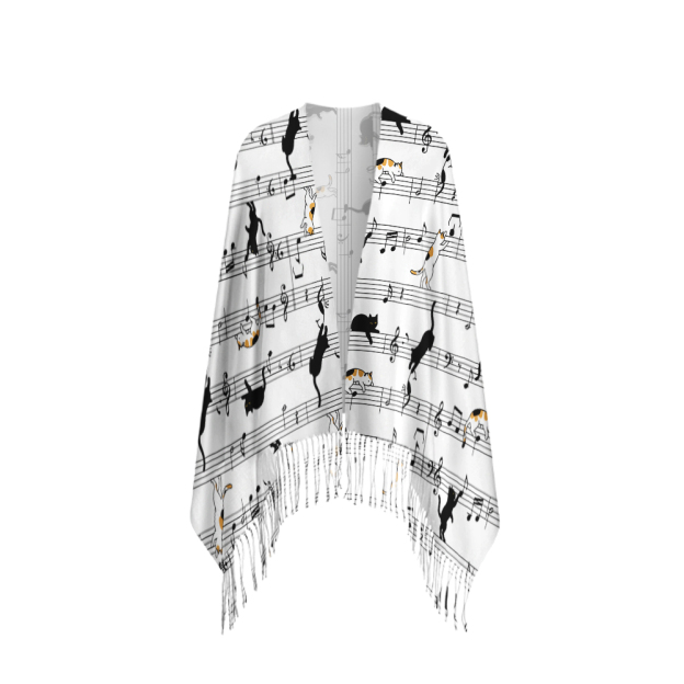 Meow-sic Notes Playful Kittens on Musical Staff Geek Soft Fringed Scarf