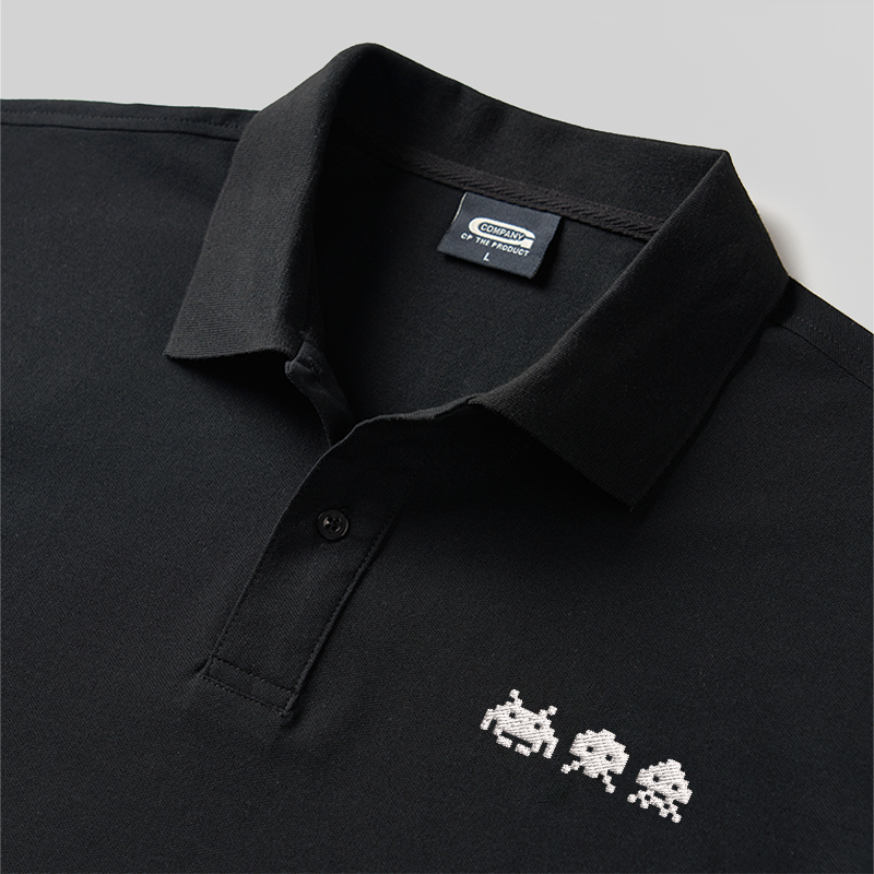 Pixel Invaders Geek Embroidered Polo Shirts