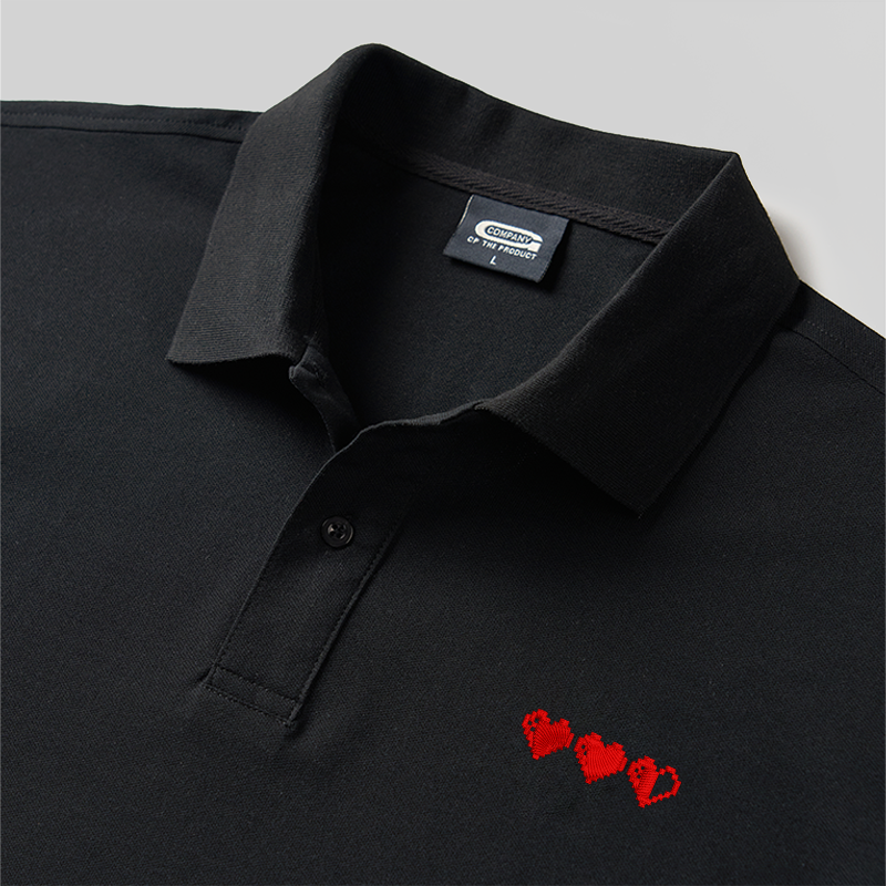 Pixel Hearts Geek Embroidered Polo Shirts