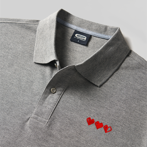 Pixel Hearts Geek Embroidered Polo Shirts