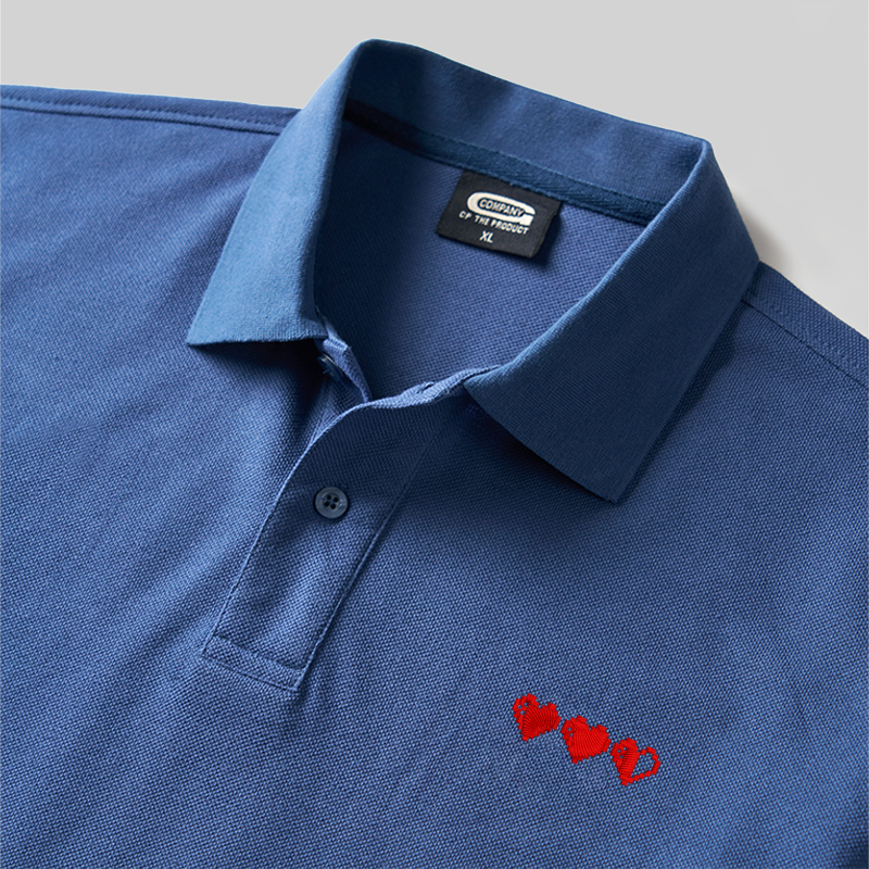 Pixel Hearts Geek Embroidered Polo Shirts