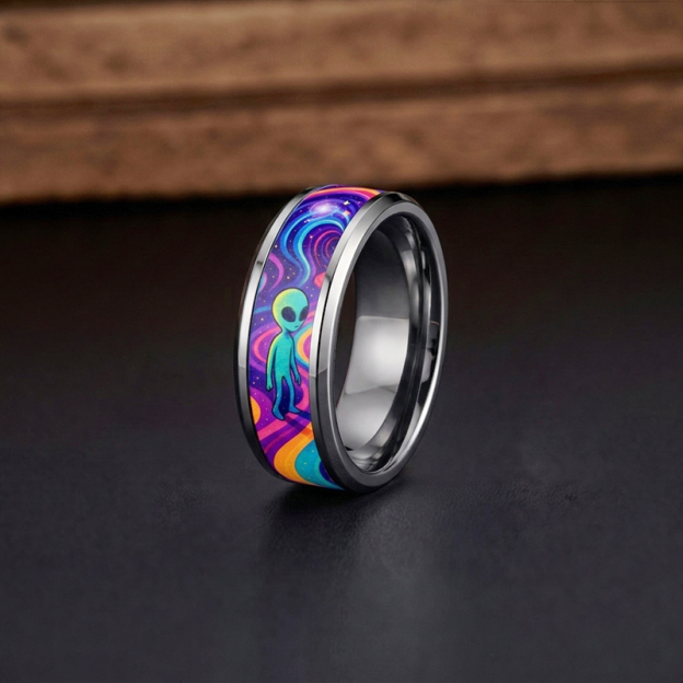 Psychedelic Galaxy Alien Geek Stainless Steel Ring