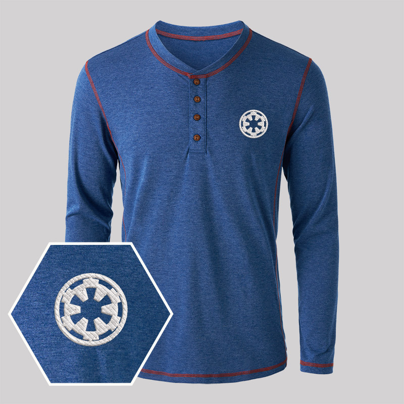 Wheel Smart Controller Embroidered Long Sleeve Henley Shirts