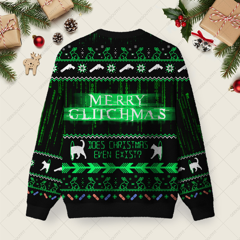 The Matrix Black Green Ugly Christmas Fuzzy Fleece Sweatshirt