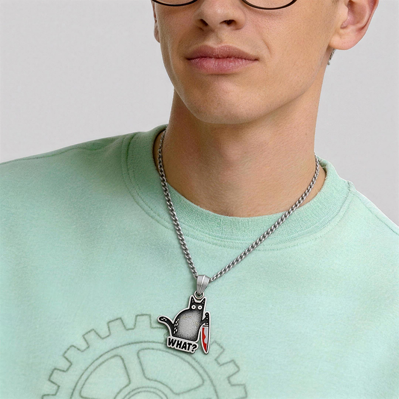 Knife Cat Geek Sculptural Necklace