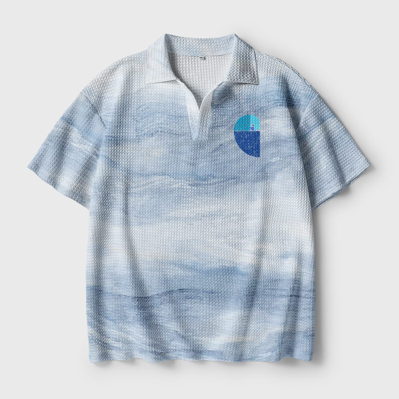 Blue Fibonacci Geek Crochet Polo Shirt