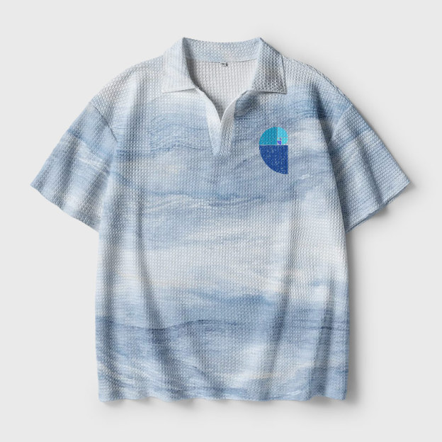 Blue Fibonacci Geek Crochet Polo Shirt