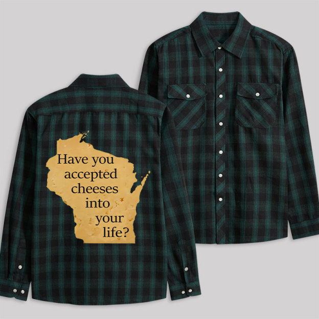 Wisconsin Cheese Pun Plaid Flannel Shirt