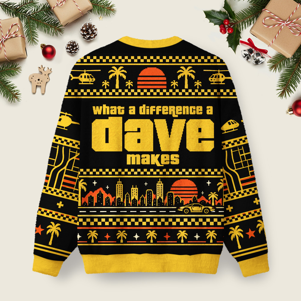 What A Difference A Dave Makes\new Ugly Christmas Fuzzy Fleece Sweatshirt