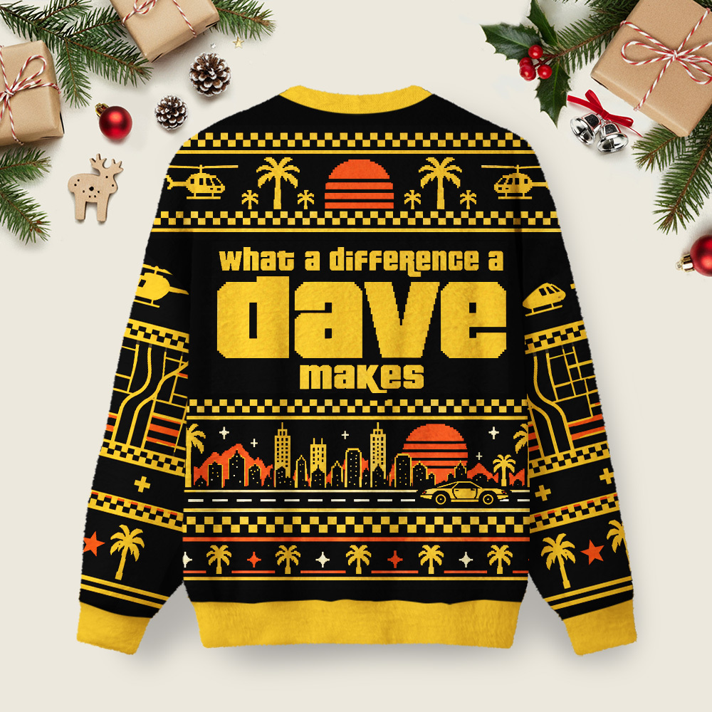 What A Difference A Dave Makes\new Ugly Christmas Fuzzy Fleece Sweatshirt