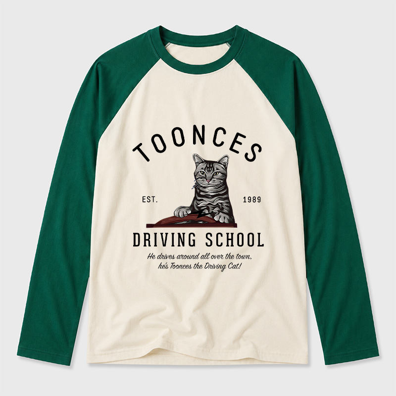Toonces Driving School - Est. 1989 Geek Retro Raglan Long-Sleeve Tee