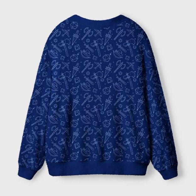Scifi Medieval Weapons Blue Geek Ugly Cardigan Sweaters