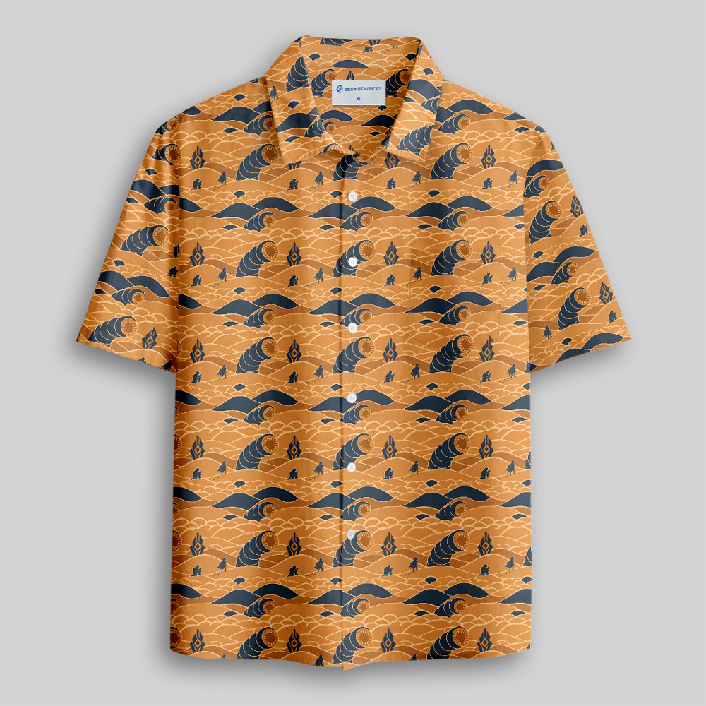 Sci-Fi Desert Worm Printed Button Up Pocket Shirt
