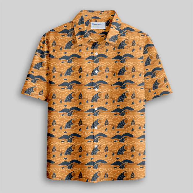 Sci-Fi Desert Worm Printed Button Up Pocket Shirt