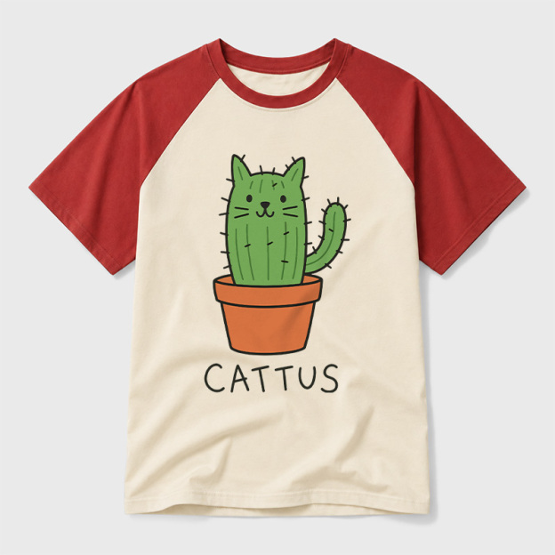 Cattus Prickly Kitten Cactus Geek Retro Raglan T-Shirt
