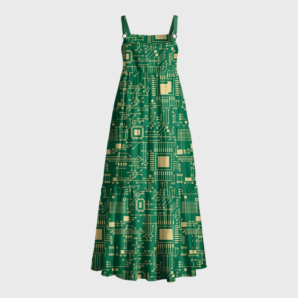 Technology Sense Circuit Board Geek Tiered Cami Maxi Dress