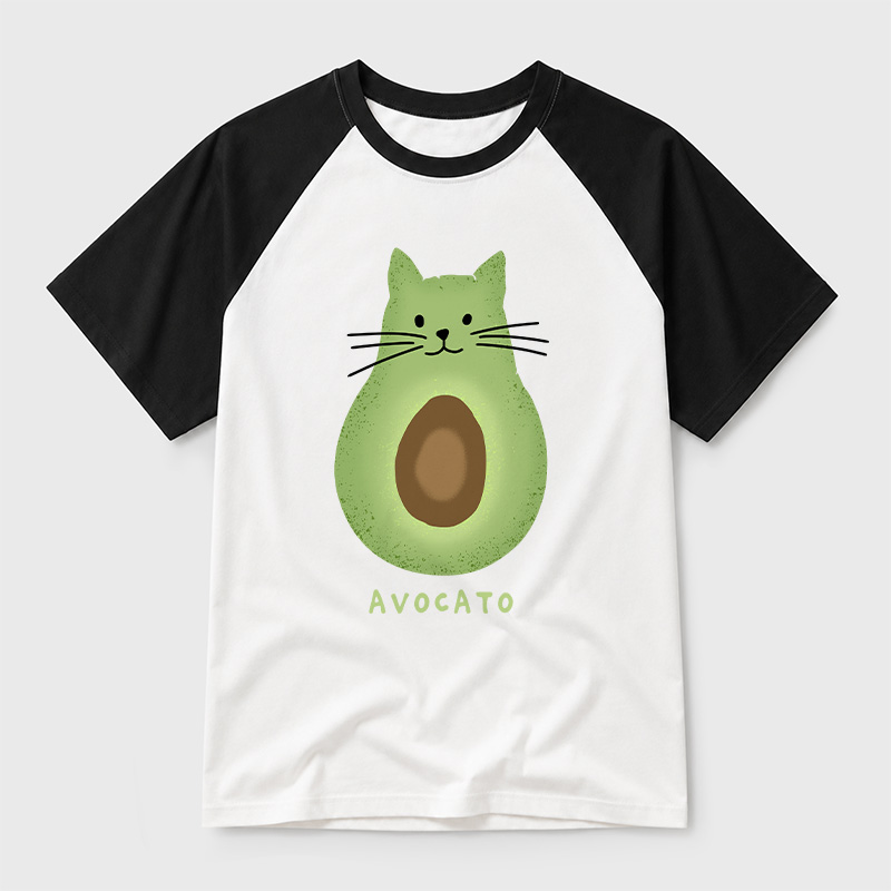 Avocato Cat Avocado Pun Geek Retro Raglan T-Shirt
