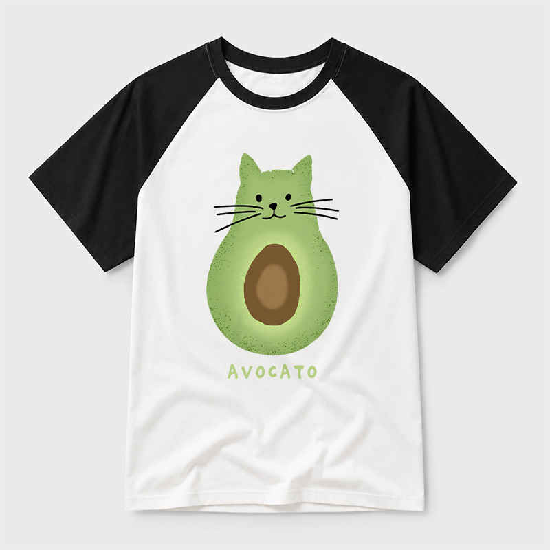 Avocato Cat Avocado Pun Geek Retro Raglan T-Shirt