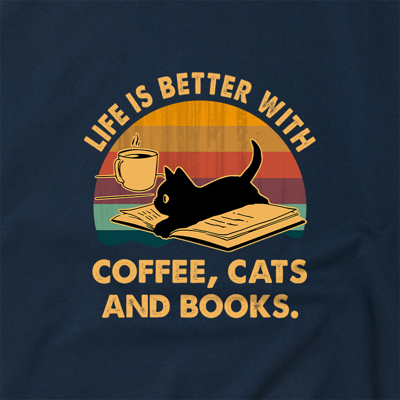 Life Is Better With Coffee Cats And Books Geek Retro Raglan T-Shirt