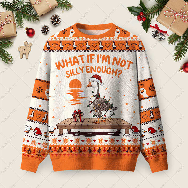 Geeksoutfit What If I'm Not Silly Enough Ugly Christmas Fuzzy Fleece Sweatshirt for Sale