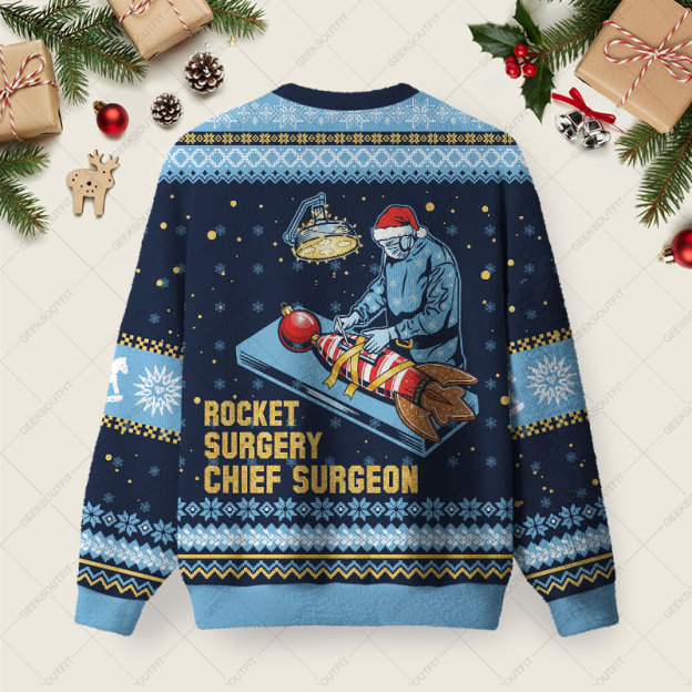 Rocket Surgery Chief Surgeon Ugly Christmas Fuzzy Fleece Sweatshirt