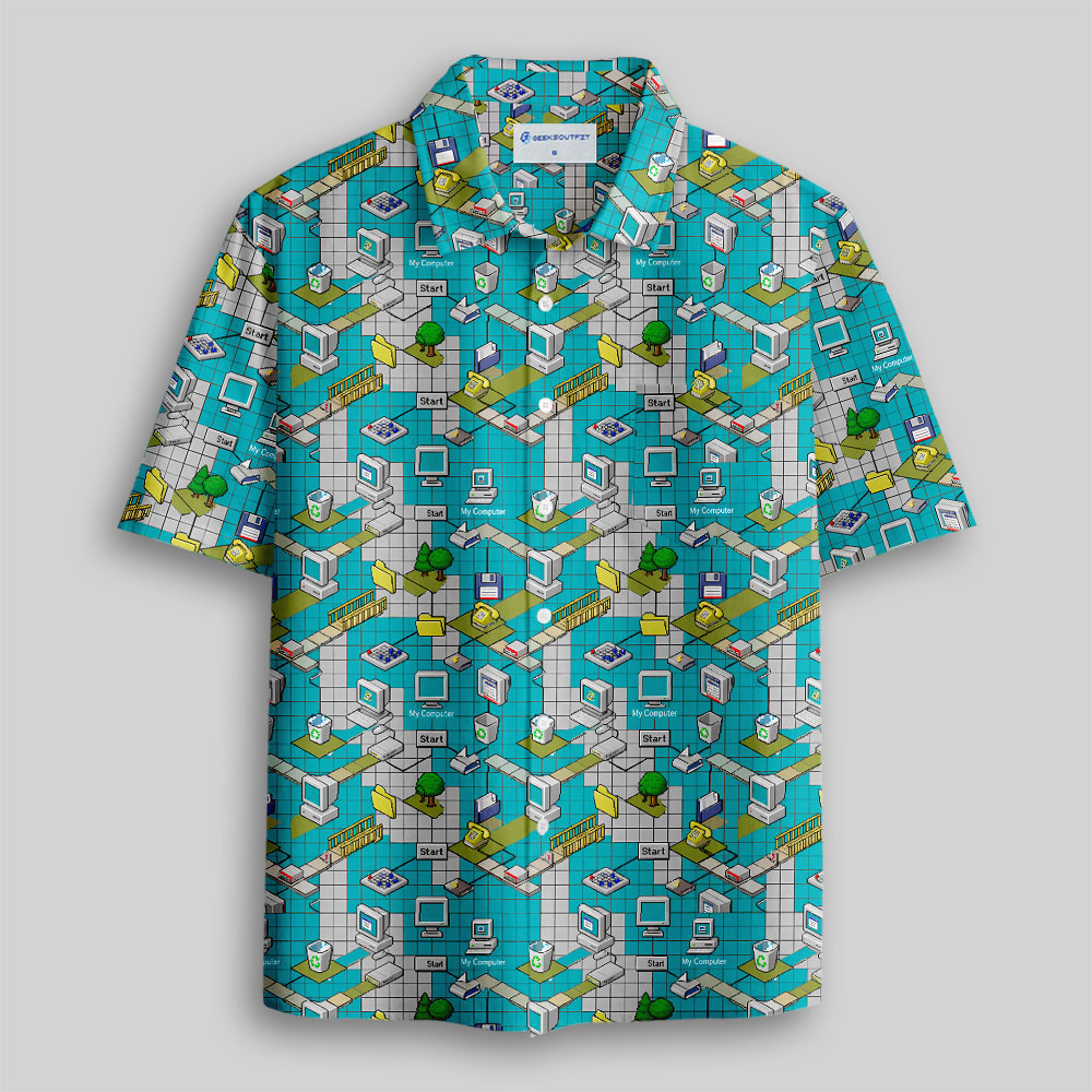 System Reboot 90s Desktop Aesthetic Button Up Pocket Shirt