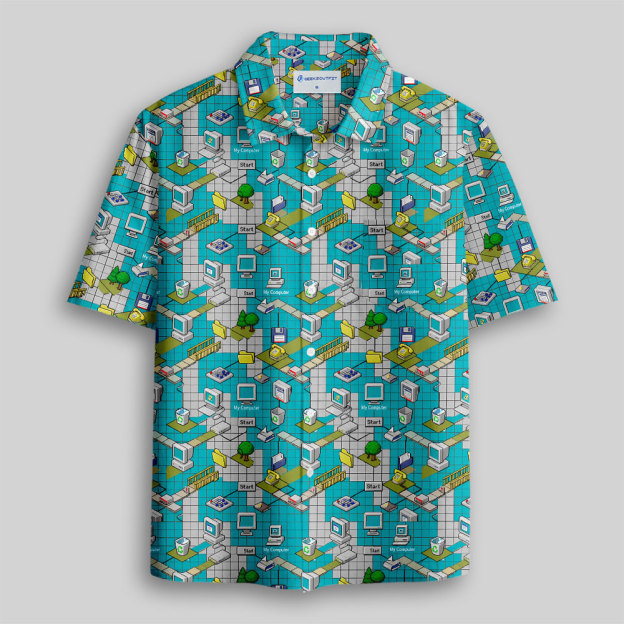 System Reboot 90s Desktop Aesthetic Button Up Pocket Shirt