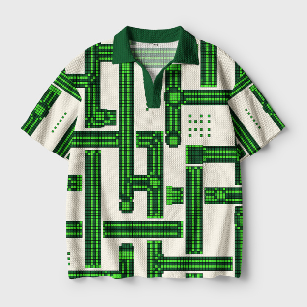 Green Matrix Geek Crochet Polo Shirt