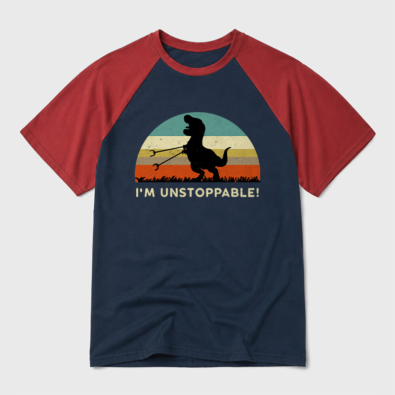 I'm Unstoppable T-Rex Geek Retro Raglan T-Shirt