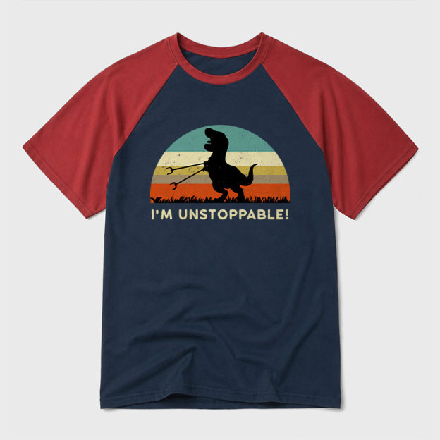 I'm Unstoppable T-Rex Geek Retro Raglan T-Shirt