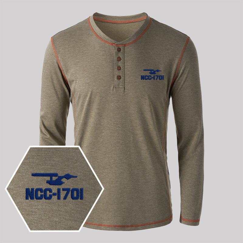 Ncc 1701 Embroidered Long Sleeve Henley Shirts
