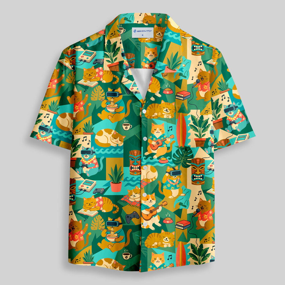 Meow-Laxing Lazy Cat Button Up Pocket Shirt