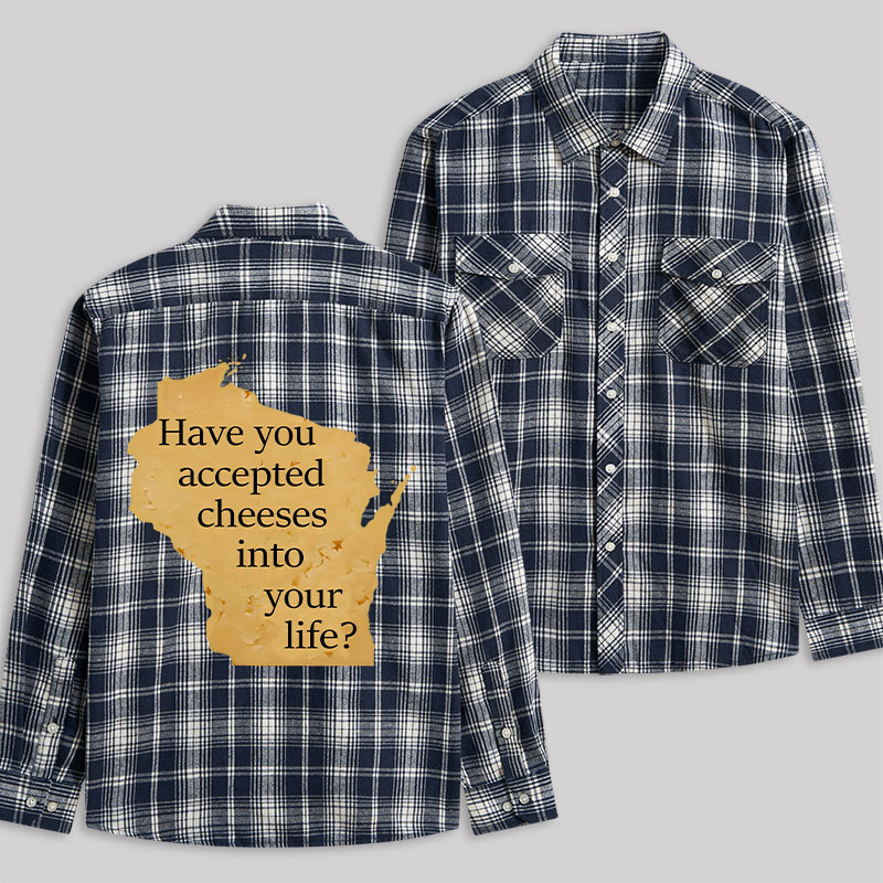 Wisconsin Cheese Pun Plaid Flannel Shirt