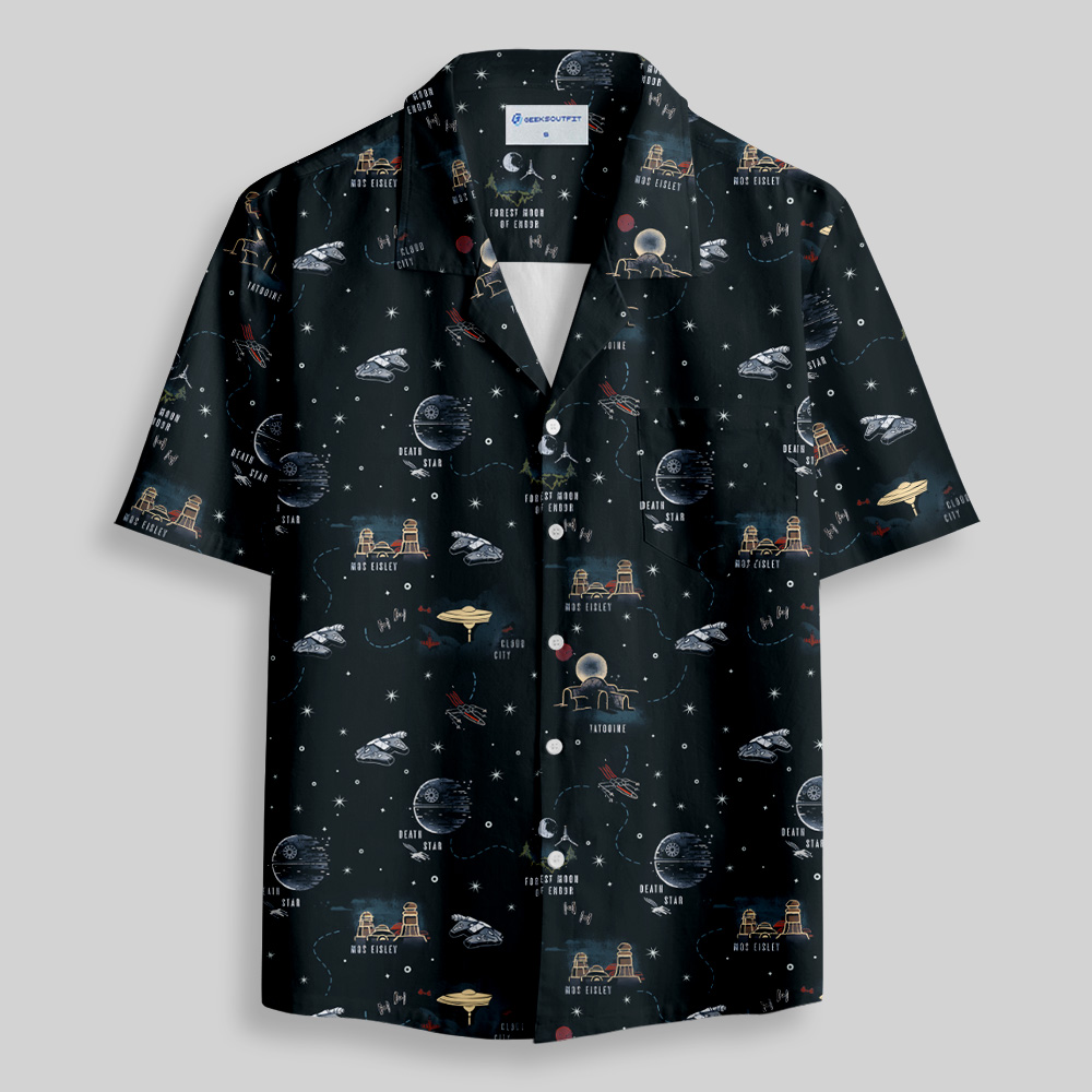 Space War Map Button Up Pocket Shirt